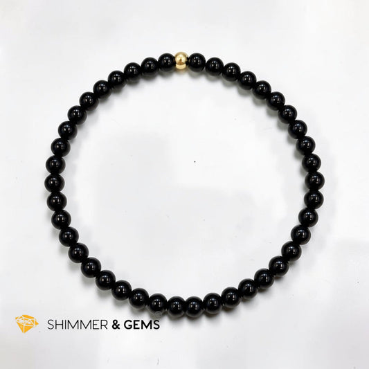 Black Obsidian 4mm Bracelet with 14k gold filled bead (Protection • Grounding)