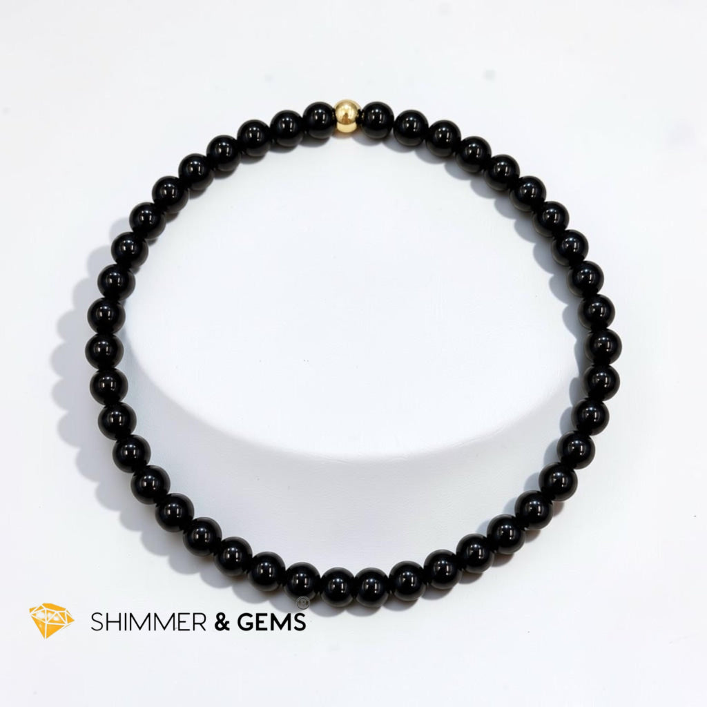 Black Obsidian 4mm Bracelet with 14k gold filled bead (Protection • Grounding)