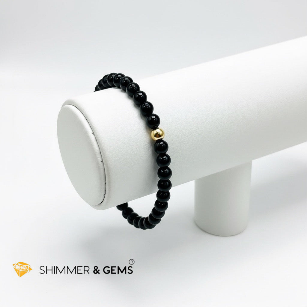 Black Obsidian 4mm Bracelet with 14k gold filled bead (Protection • Grounding)