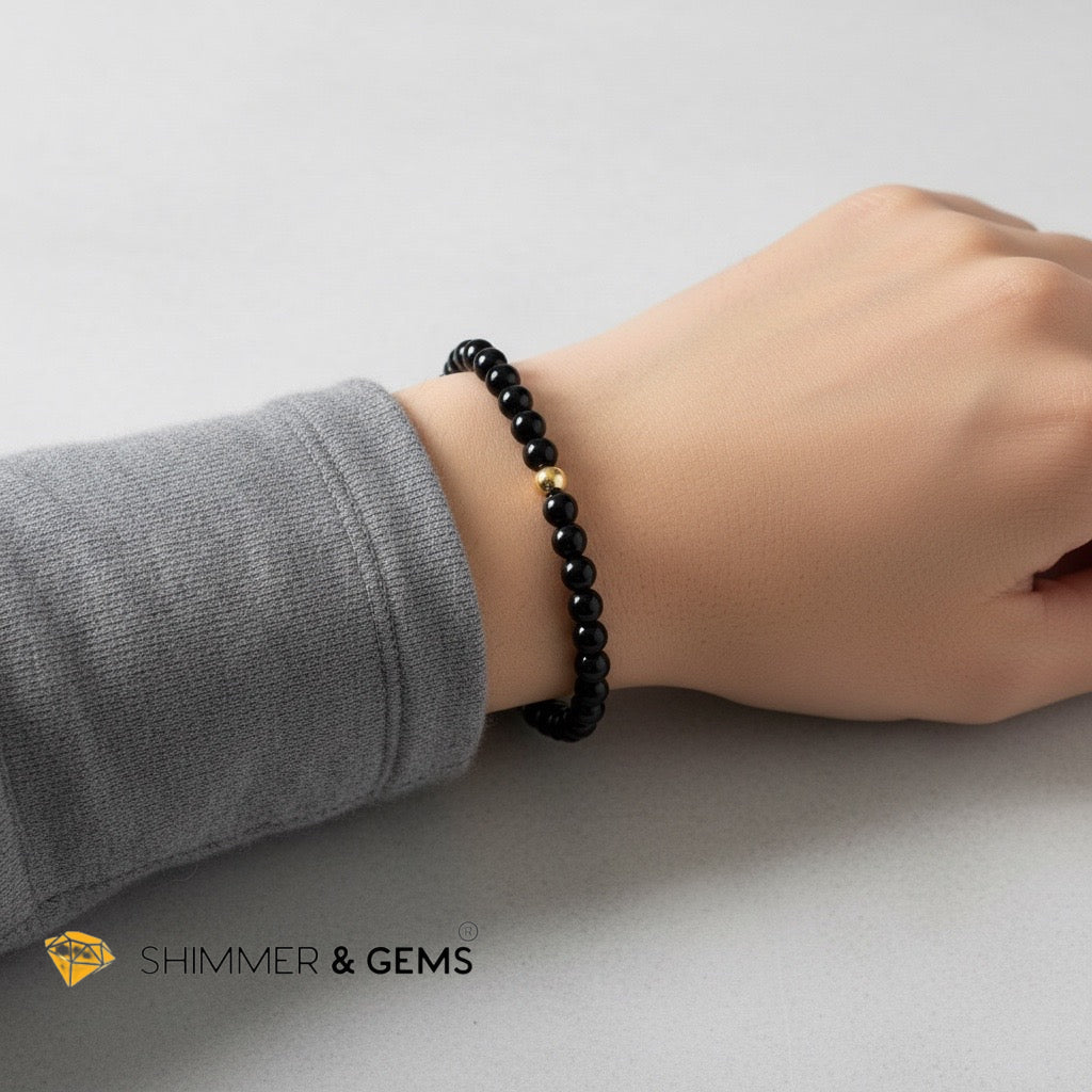 Black Obsidian 4mm Bracelet with 14k gold filled bead (Protection • Grounding)