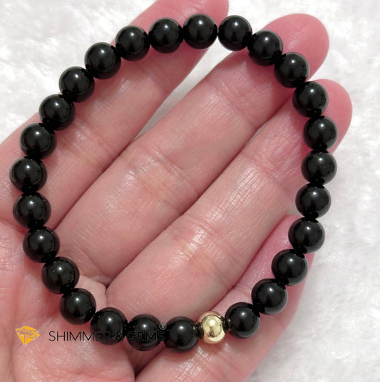 Black Obsidian 6mm Bracelet with 14k gold filled bead