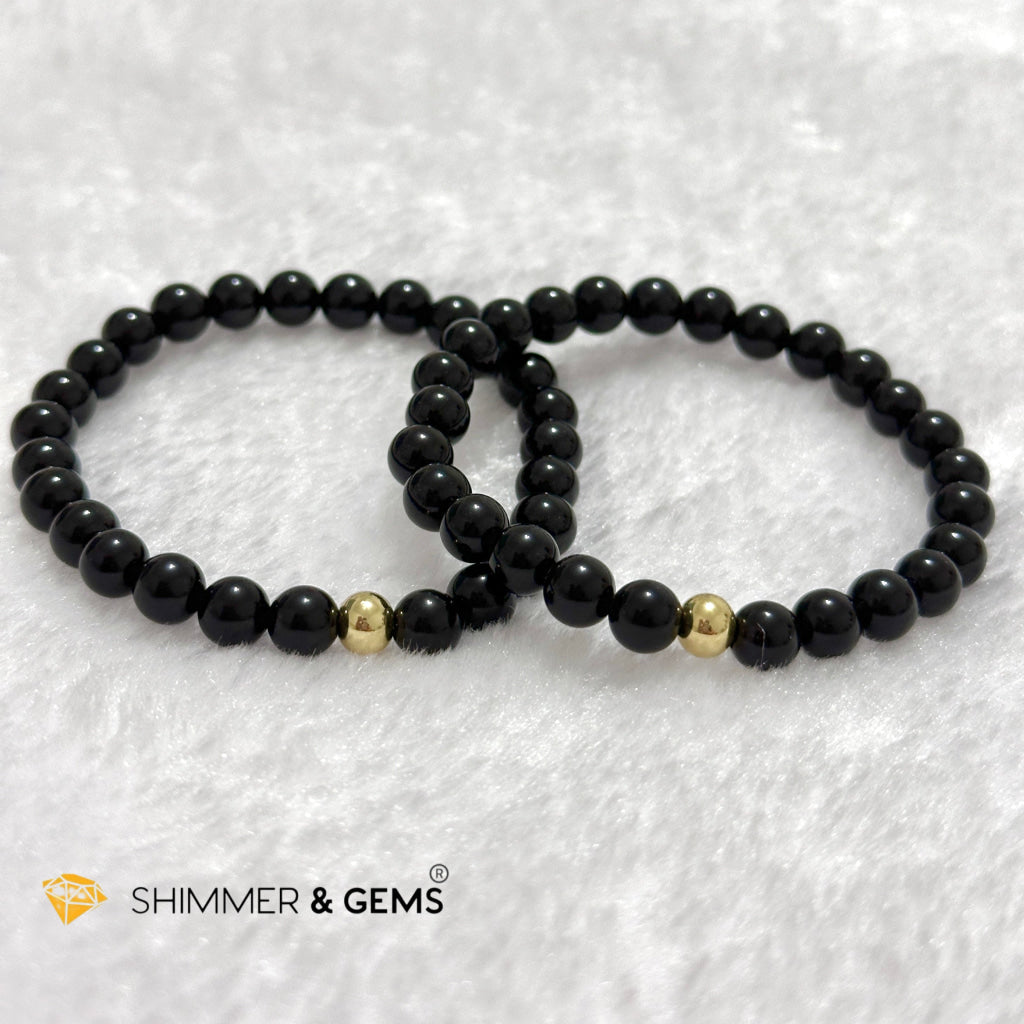 Black Obsidian 6mm Bracelet with 14k gold filled bead