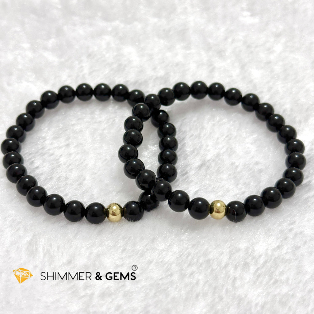 Black Obsidian 6mm Bracelet with 14k gold filled bead