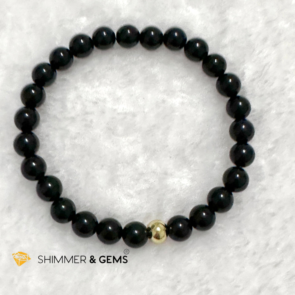 Black Obsidian 6mm Bracelet with 14k gold filled bead