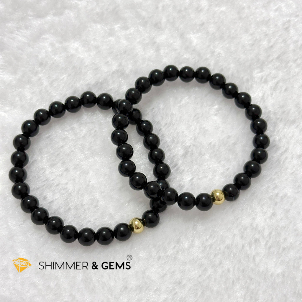 Black Obsidian 6mm Bracelet with 14k gold filled bead