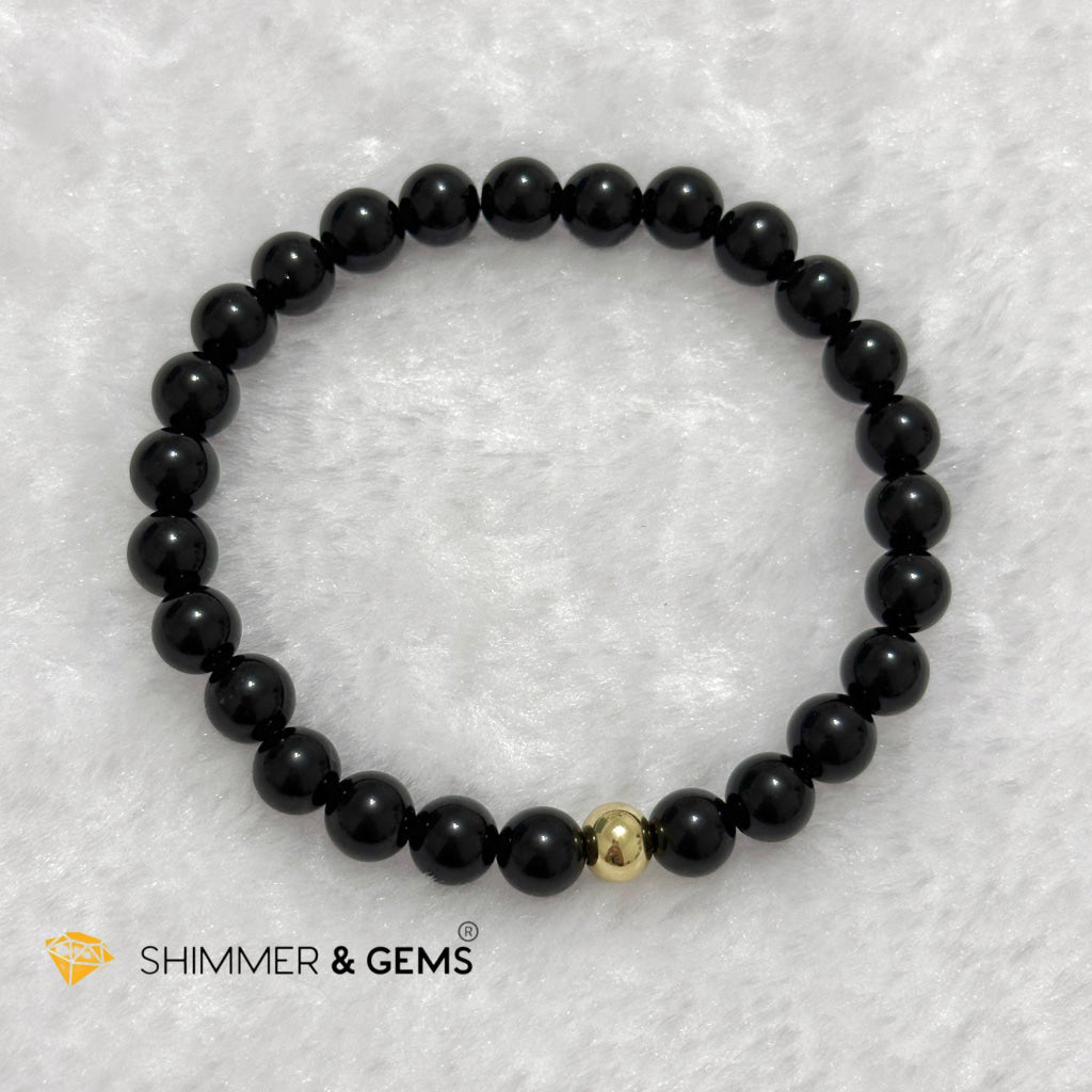 Black Obsidian 6mm Bracelet with 14k gold filled bead