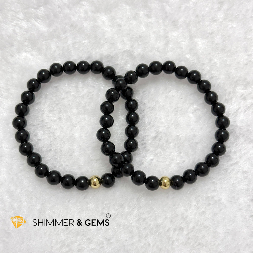 Black Obsidian 6mm Bracelet with 14k gold filled bead