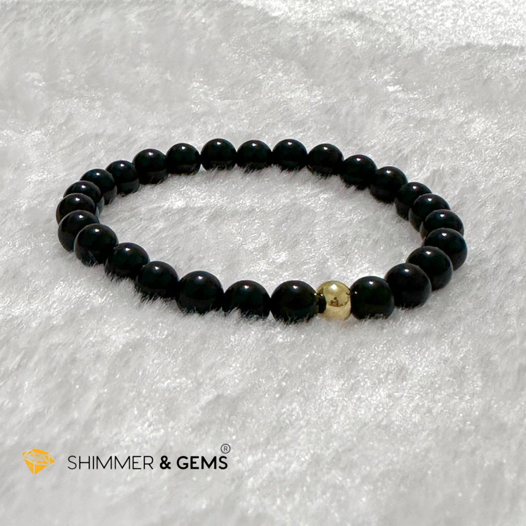 Black Obsidian 6mm Bracelet with 14k gold filled bead