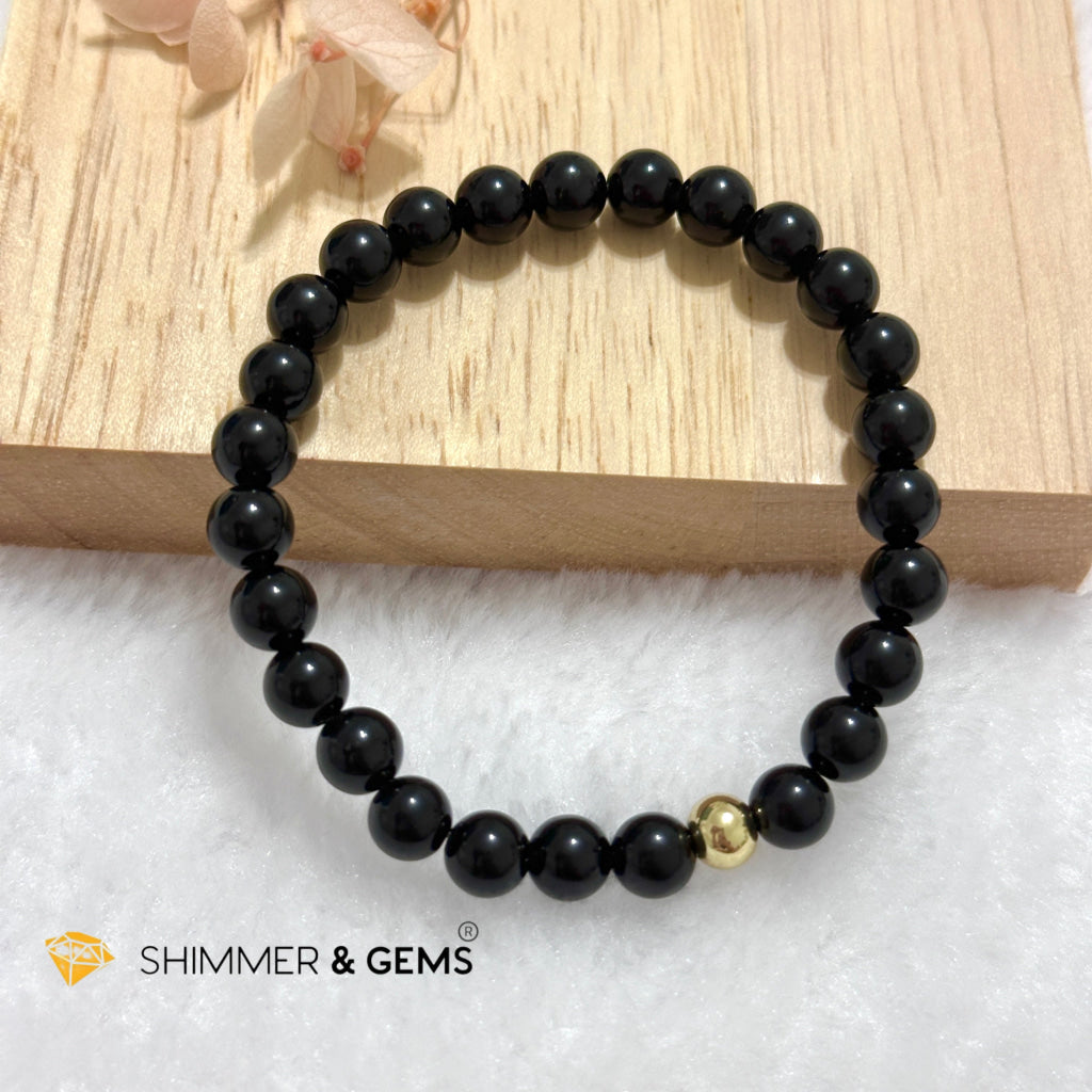 Black Obsidian 6mm Bracelet with 14k gold filled bead