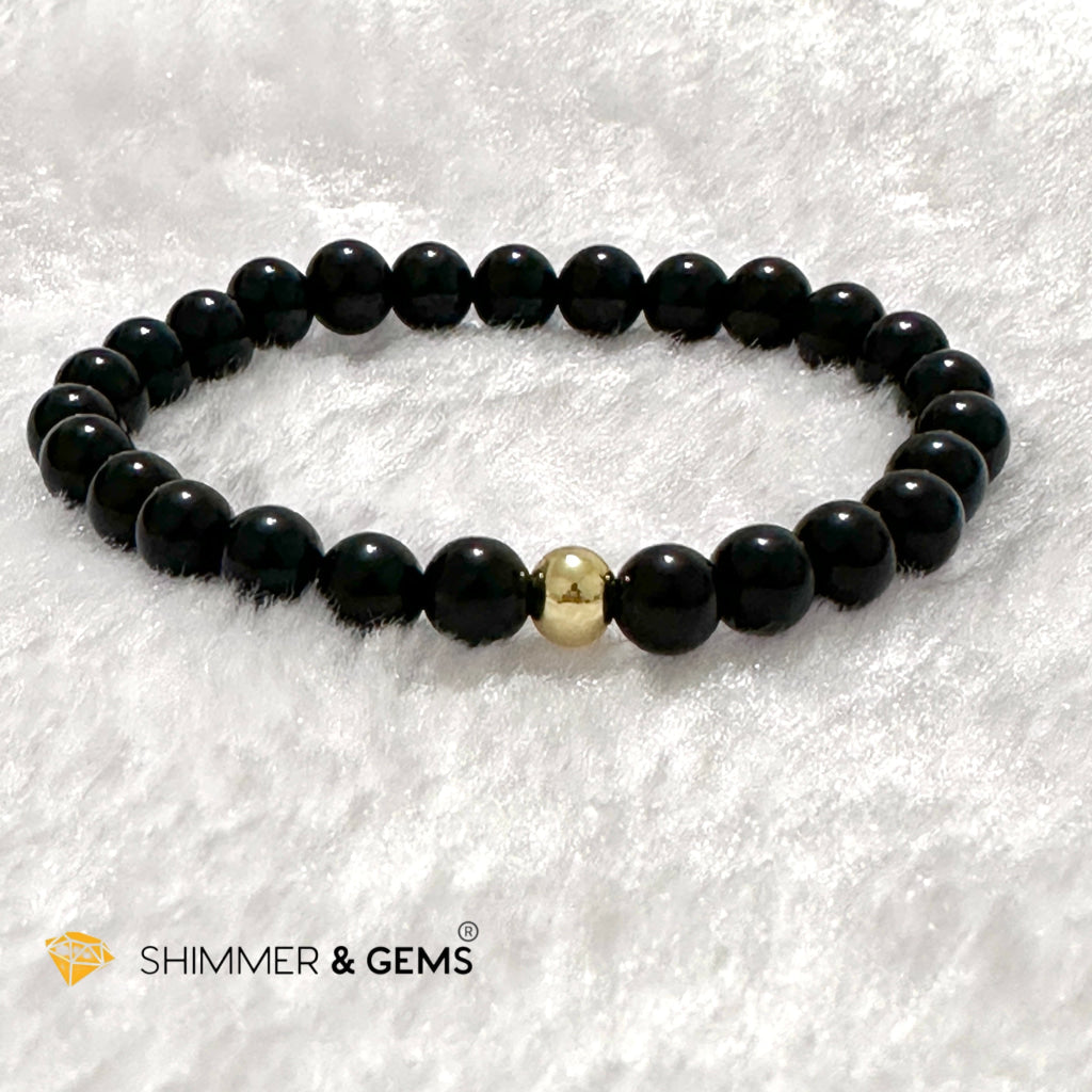 Black Obsidian 6mm Bracelet with 14k gold filled bead