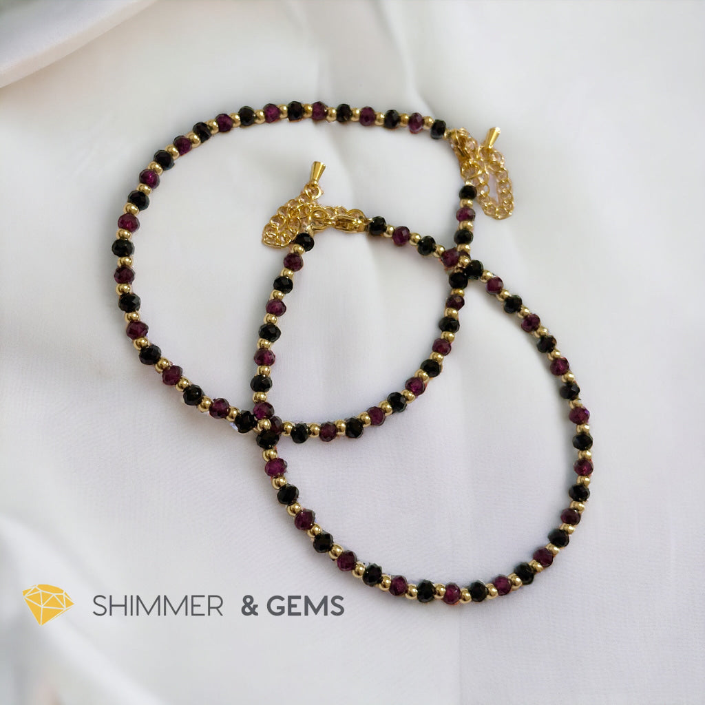 Black Onyx and Garnet with Stainless steel Chain Anklet (8.5”-10.5”) Adjustable