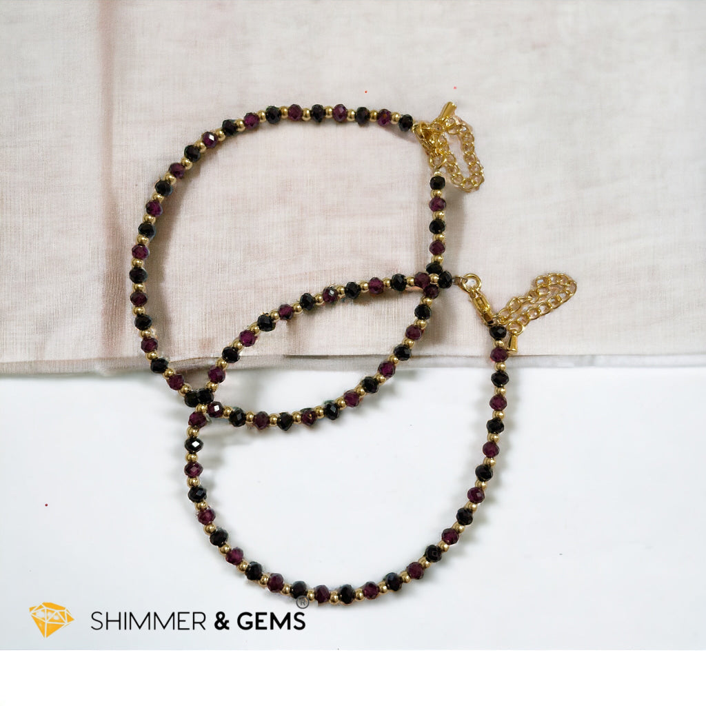 Black Onyx and Garnet with Stainless steel Chain Anklet (8.5”-10.5”) Adjustable