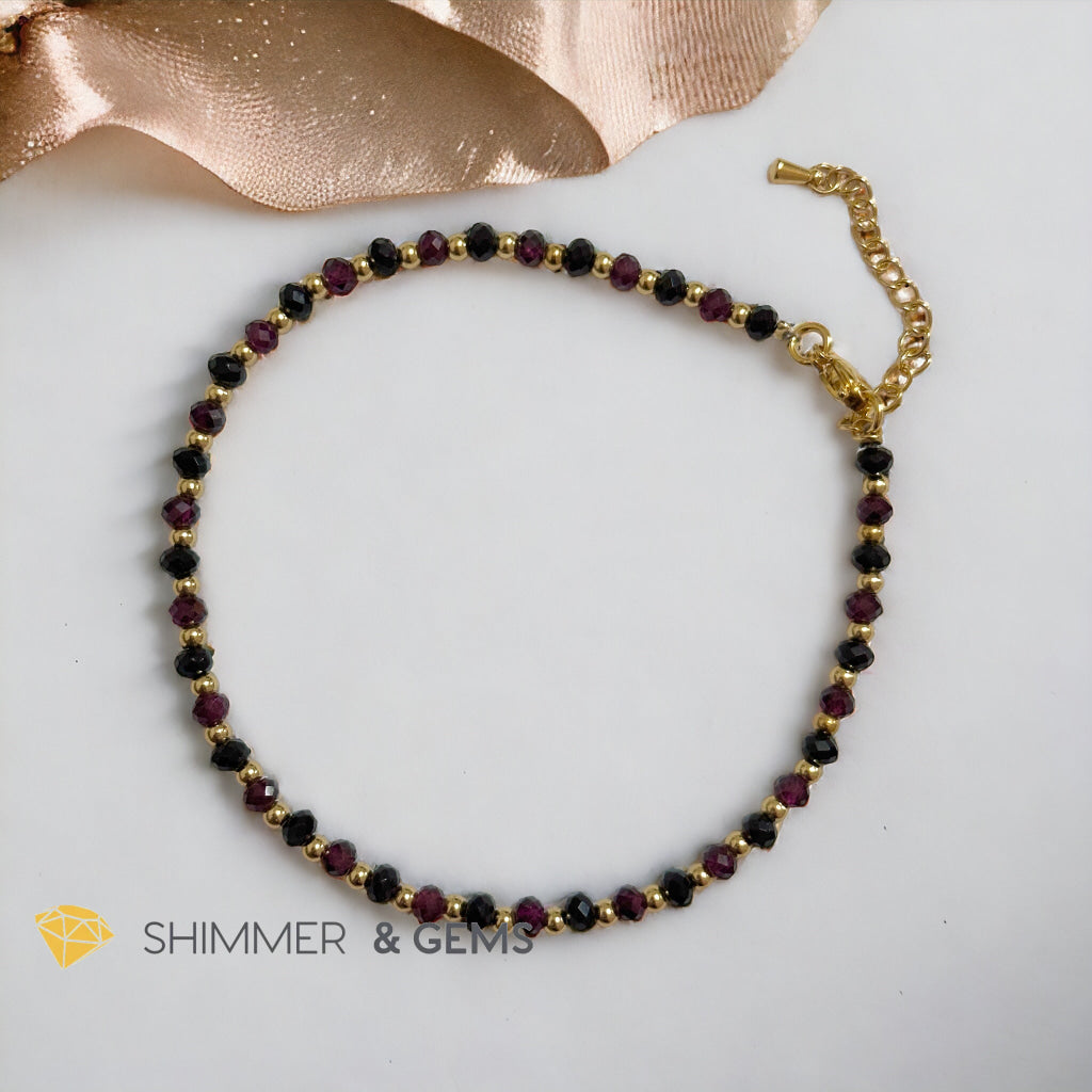 Black Onyx and Garnet with Stainless steel Chain Anklet (8.5”-10.5”) Adjustable