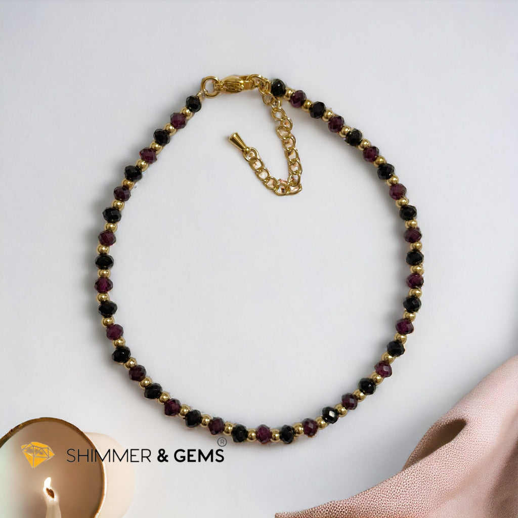 Black Onyx and Garnet with Stainless steel Chain Anklet (8.5”-10.5”) Adjustable