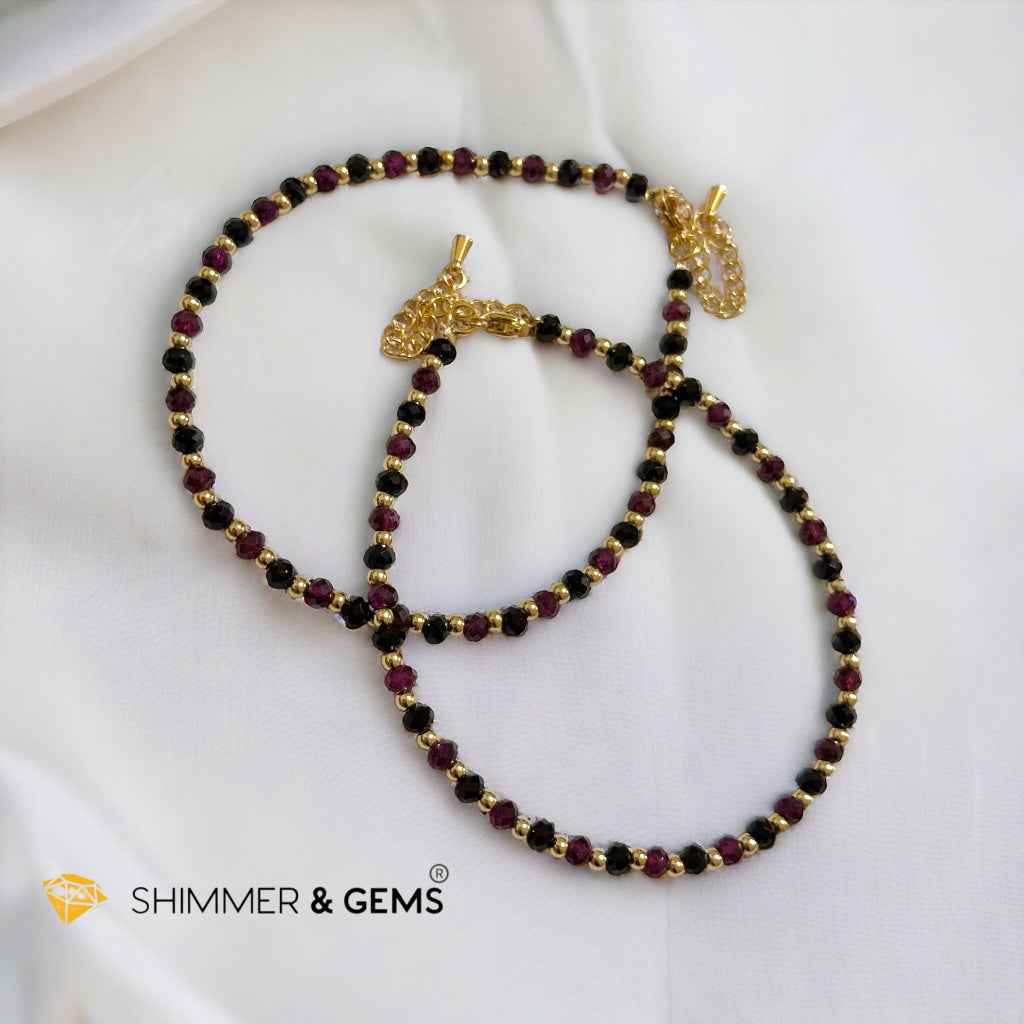 Black Onyx and Garnet with Stainless steel Chain Anklet (8.5”-10.5”) Adjustable