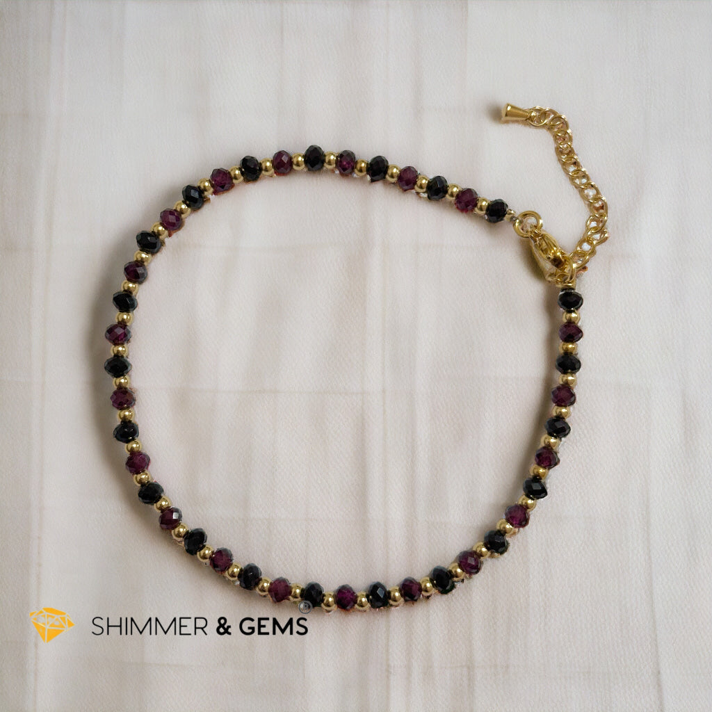 Black Onyx and Garnet with Stainless steel Chain Anklet (8.5”-10.5”) Adjustable