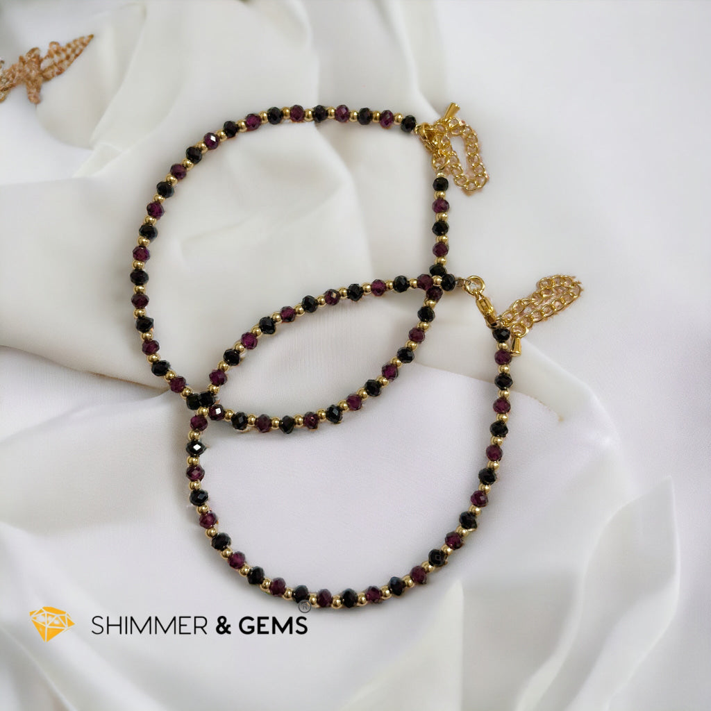 Black Onyx and Garnet with Stainless steel Chain Anklet (8.5”-10.5”) Adjustable