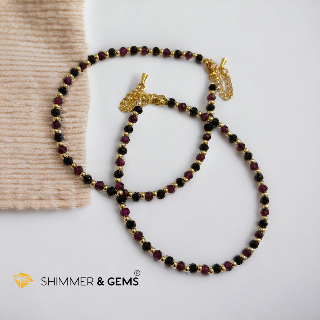 Black Onyx and Garnet with Stainless steel Chain Anklet (8.5”-10.5”) Adjustable