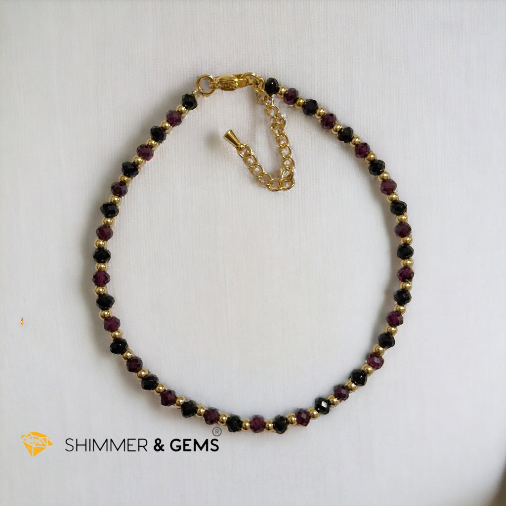 Black Onyx and Garnet with Stainless steel Chain Anklet (8.5”-10.5”) Adjustable