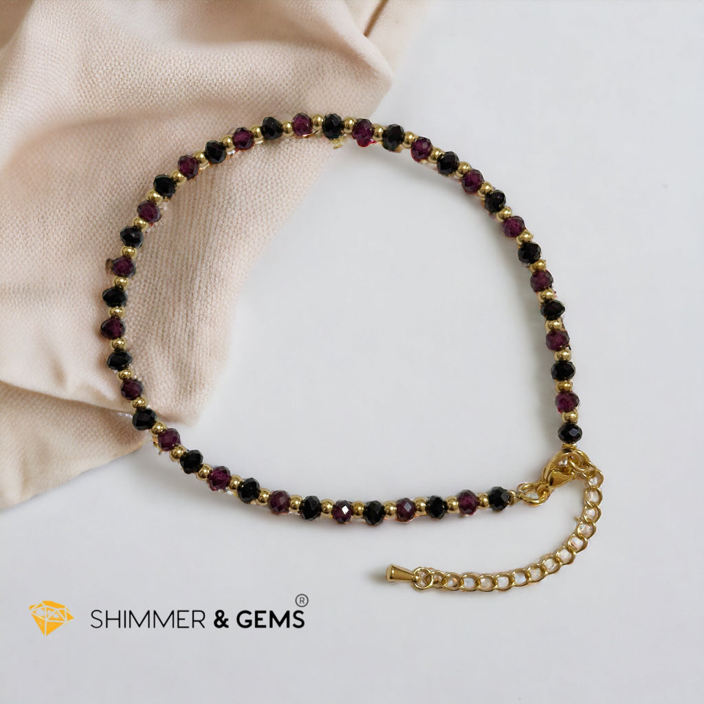 Black Onyx and Garnet with Stainless steel Chain Anklet (8.5”-10.5”) Adjustable