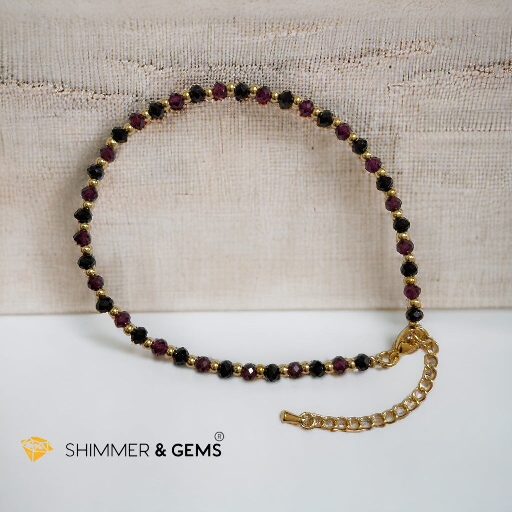 Black Onyx and Garnet with Stainless steel Chain Anklet (8.5”-10.5”) Adjustable