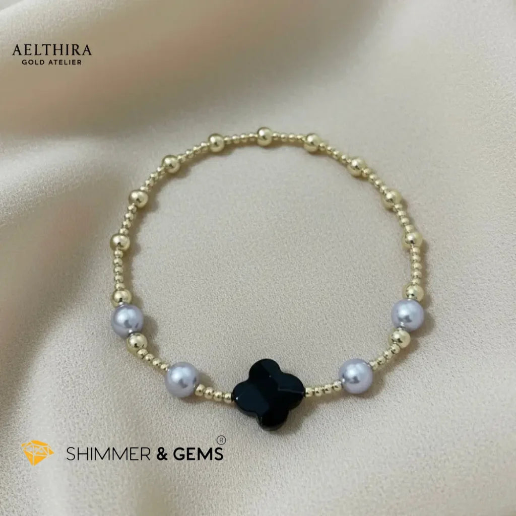 Black Onyx Clover 14k Gold Filled Bracelet (Protection) Bracelet
