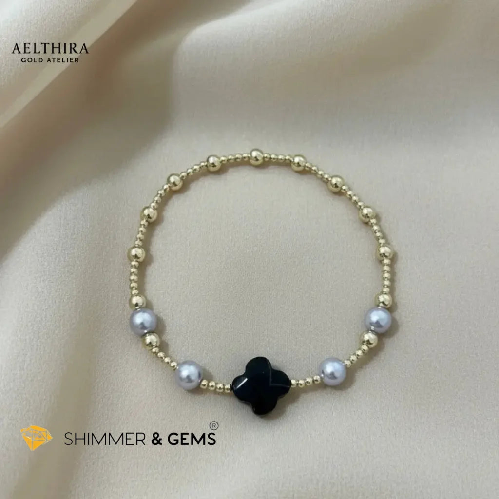 Black Onyx Clover 14k Gold Filled Bracelet (Protection) Bracelet
