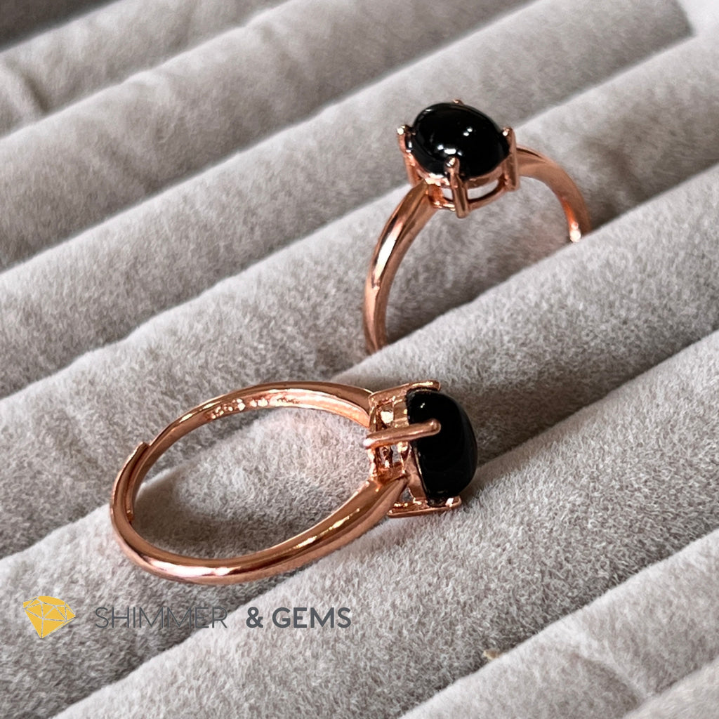 Black Onyx In Rose Gold 925 Silver Rings (Adjustable Size) Protection