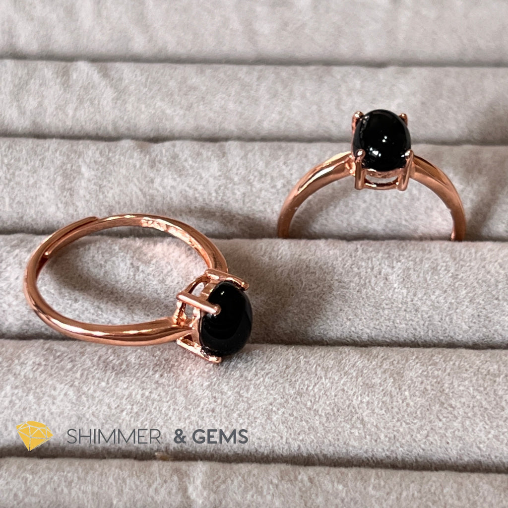 Black Onyx In Rose Gold 925 Silver Rings (Adjustable Size) Protection
