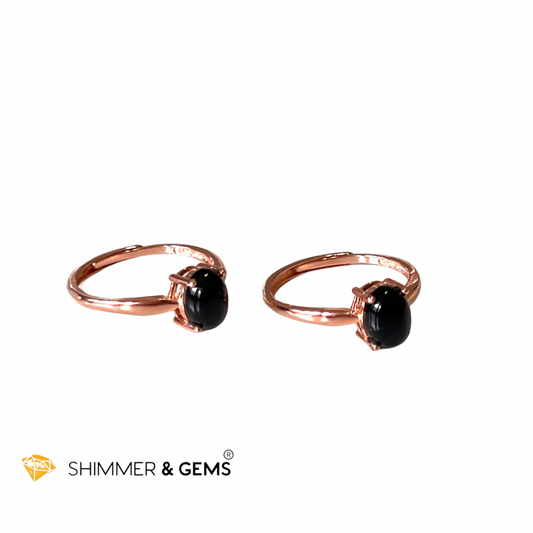 Black Onyx In Rose Gold 925 Silver Rings (Adjustable Size) Protection