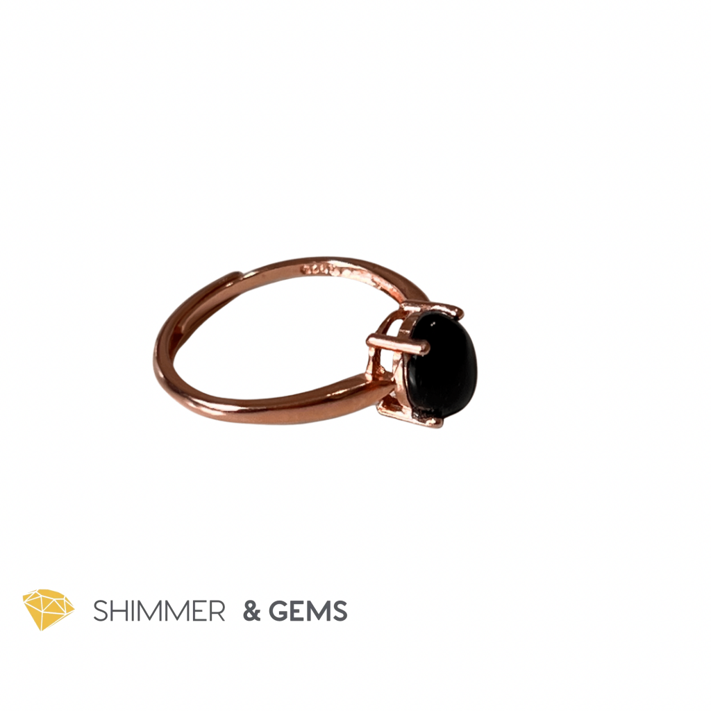Black Onyx In Rose Gold 925 Silver Rings (Adjustable Size) Protection Adjustable Size Ring