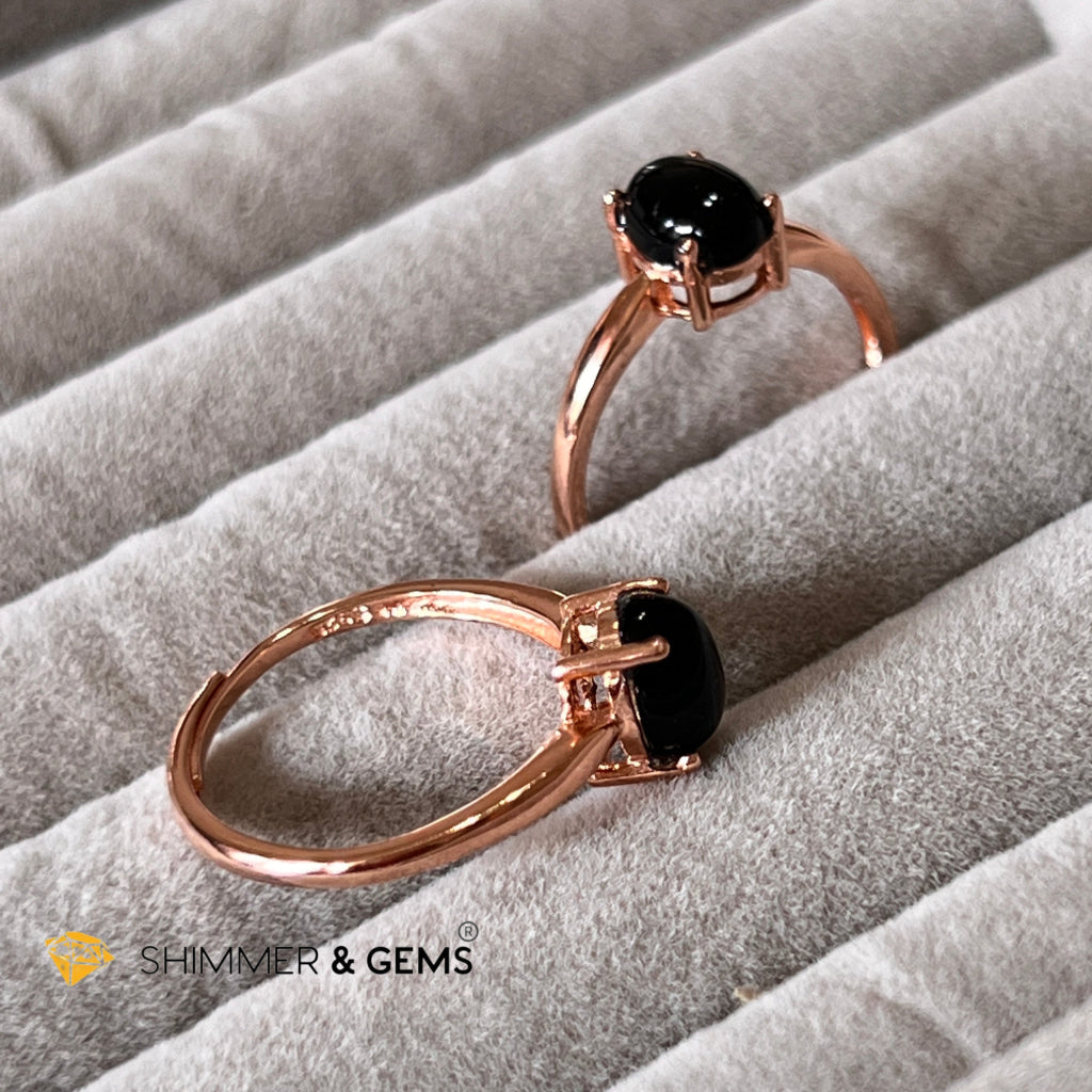 Black Onyx In Rose Gold 925 Silver Rings (Adjustable Size) Protection