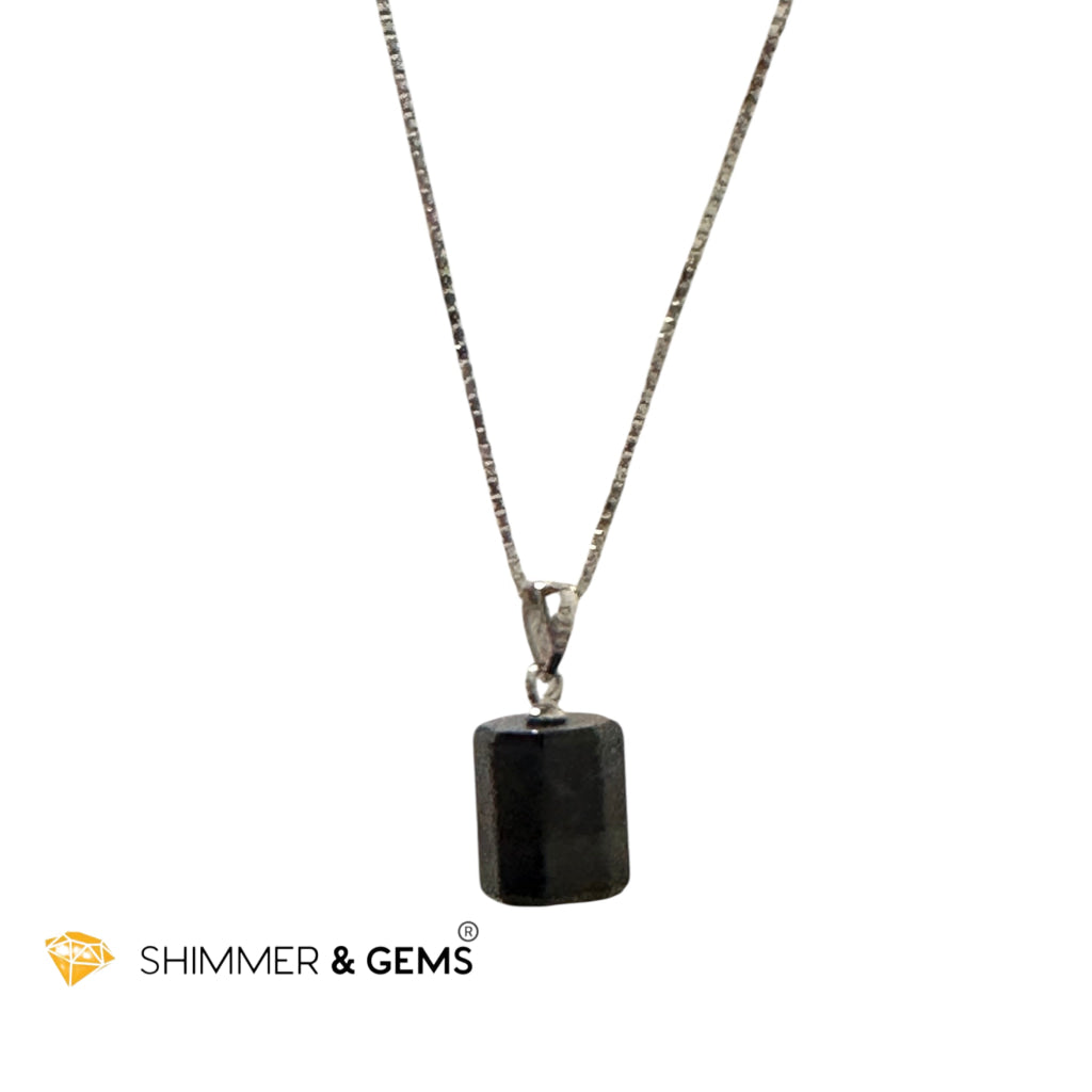 Black Sugilite with Magnetite Tube Pendant (Premium)925 Silver 15mm (Rare)