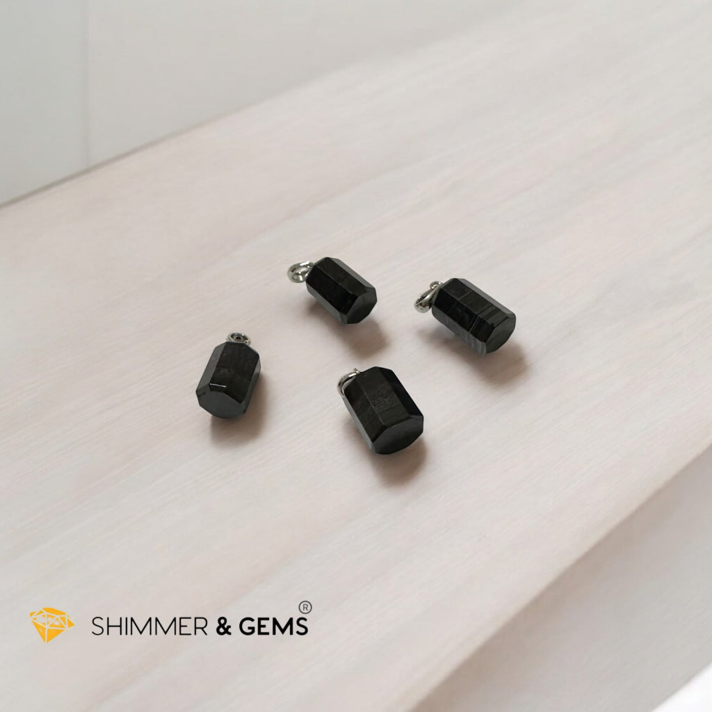 Black Sugilite with Magnetite Tube Pendant (Premium)925 Silver 15mm (Rare)