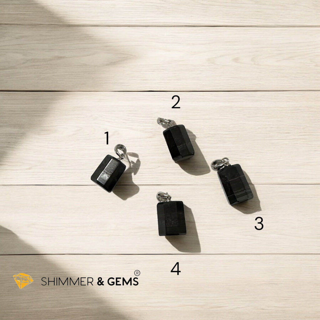 Black Sugilite with Magnetite Tube Pendant (Premium)925 Silver 15mm (Rare)