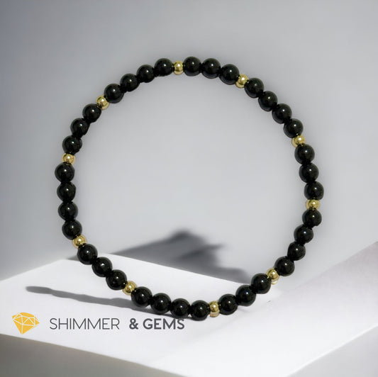 Black Tourmaline 4mm with 14k gold filled beads (Protection)