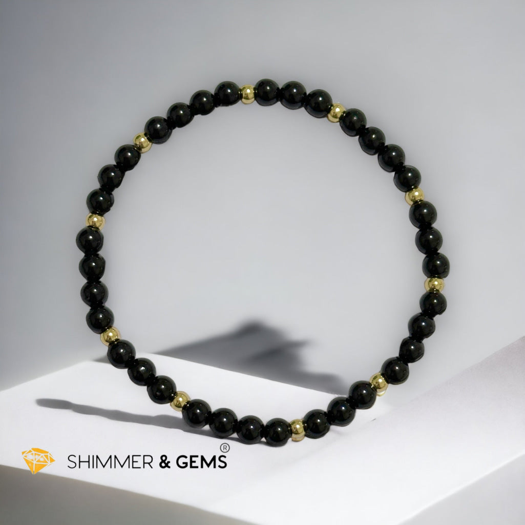 Black Tourmaline 4mm with 14k gold filled beads (Protection)