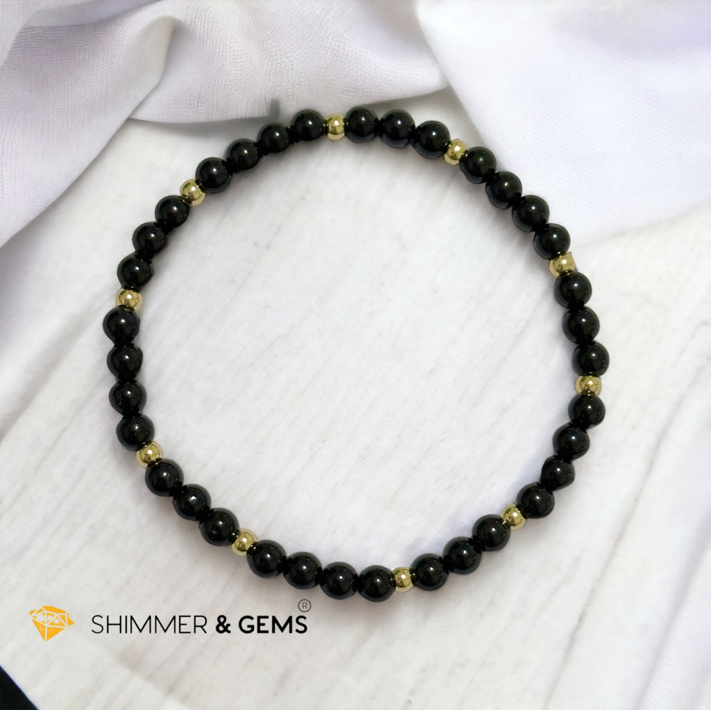 Black Tourmaline 4mm with 14k gold filled beads (Protection)