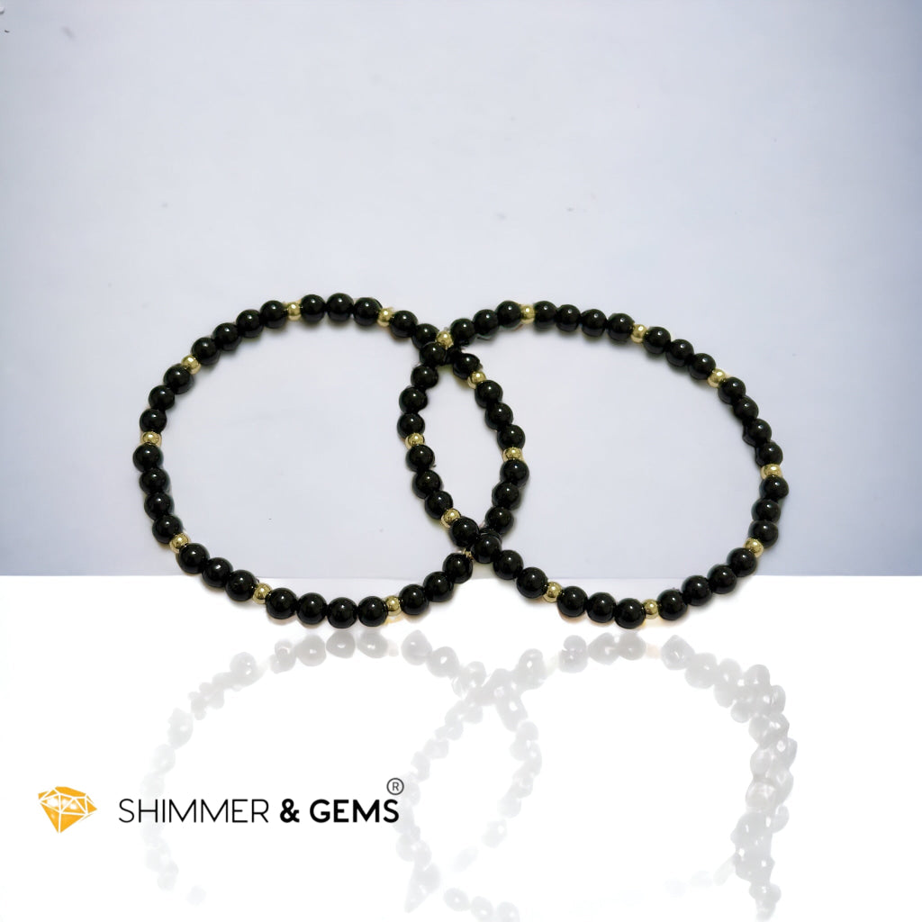 Black Tourmaline 4mm with 14k gold filled beads (Protection)