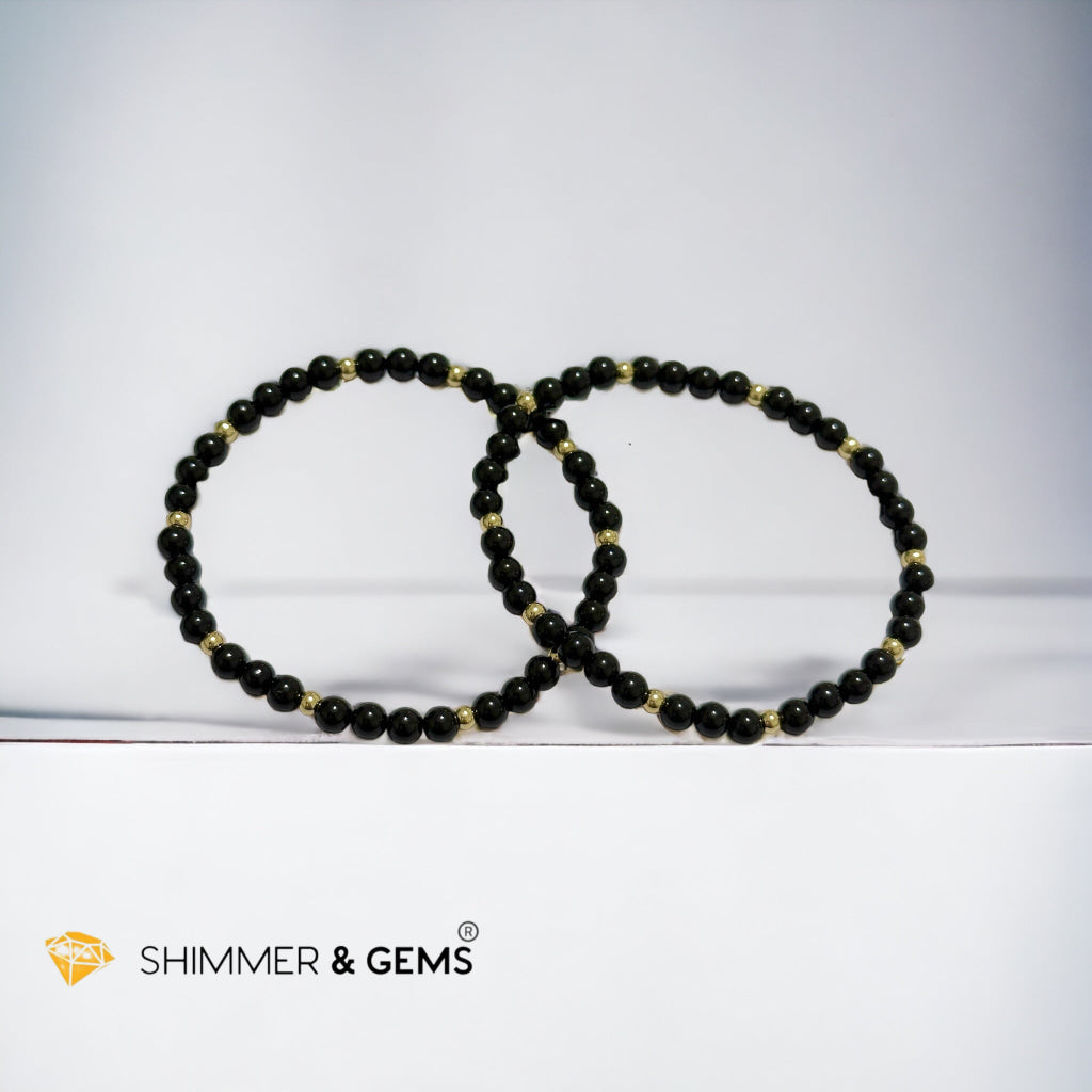 Black Tourmaline 4mm with 14k gold filled beads (Protection)