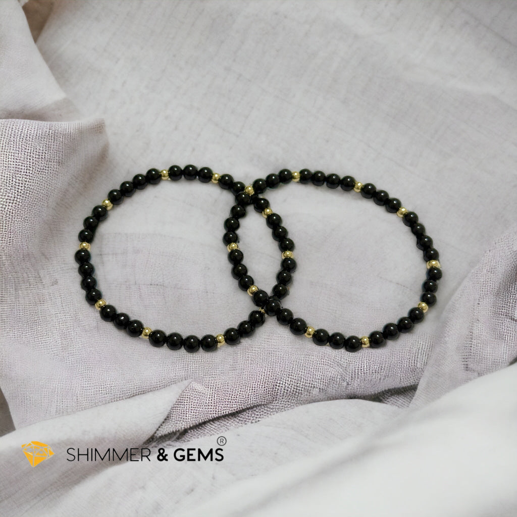 Black Tourmaline 4mm with 14k gold filled beads (Protection)