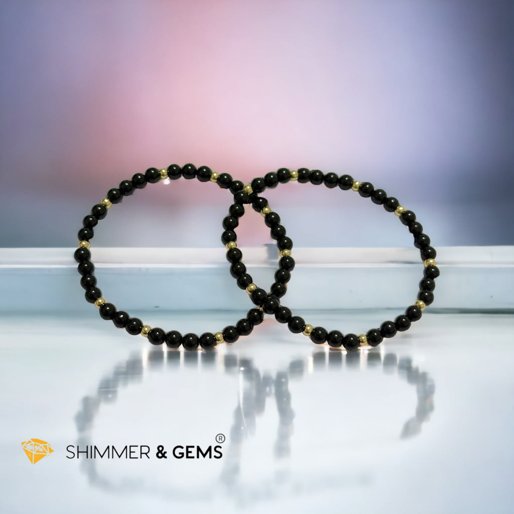 Black Tourmaline 4mm with 14k gold filled beads (Protection)