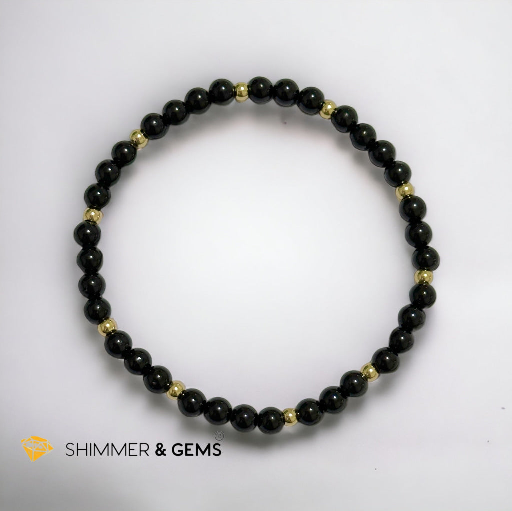 Black Tourmaline 4mm with 14k gold filled beads (Protection)