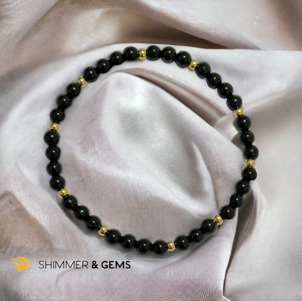 Black Tourmaline 4mm with 14k gold filled beads (Protection)