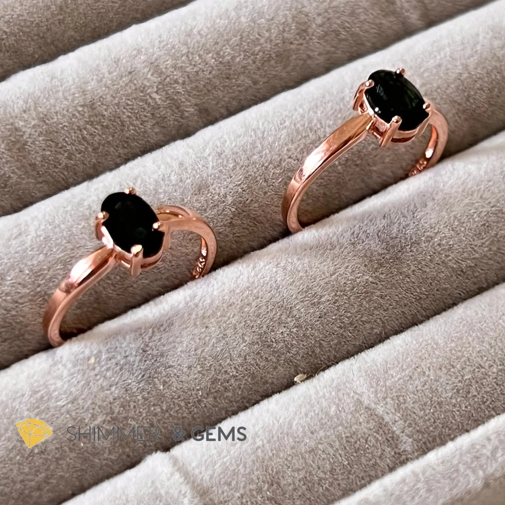 Black Tourmaline 925 Silver Ring (Rose Gold) Protection