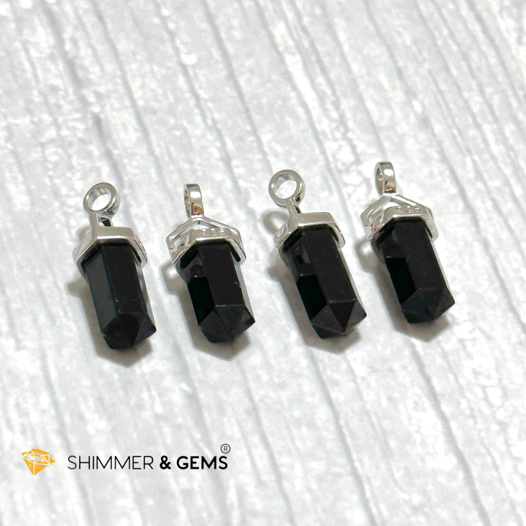 Black Tourmaline Double Pointer 925 Silver Pendant (Protection)
