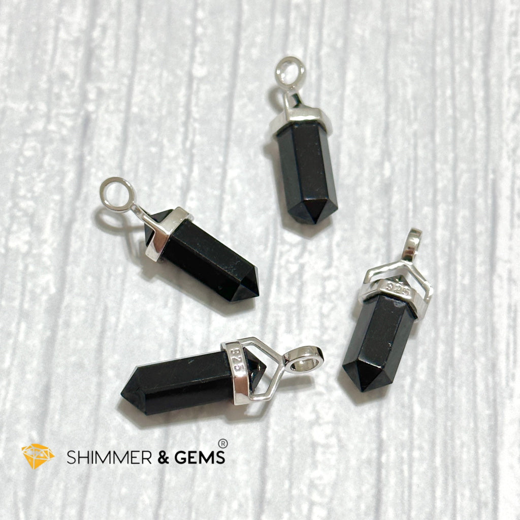 Black Tourmaline Double Pointer 925 Silver Pendant (Protection)