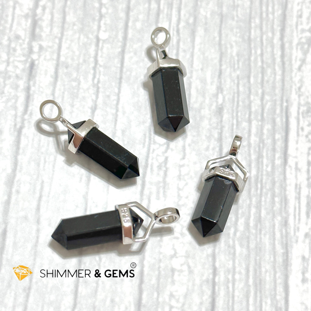 Black Tourmaline Double Pointer 925 Silver Pendant (Protection)