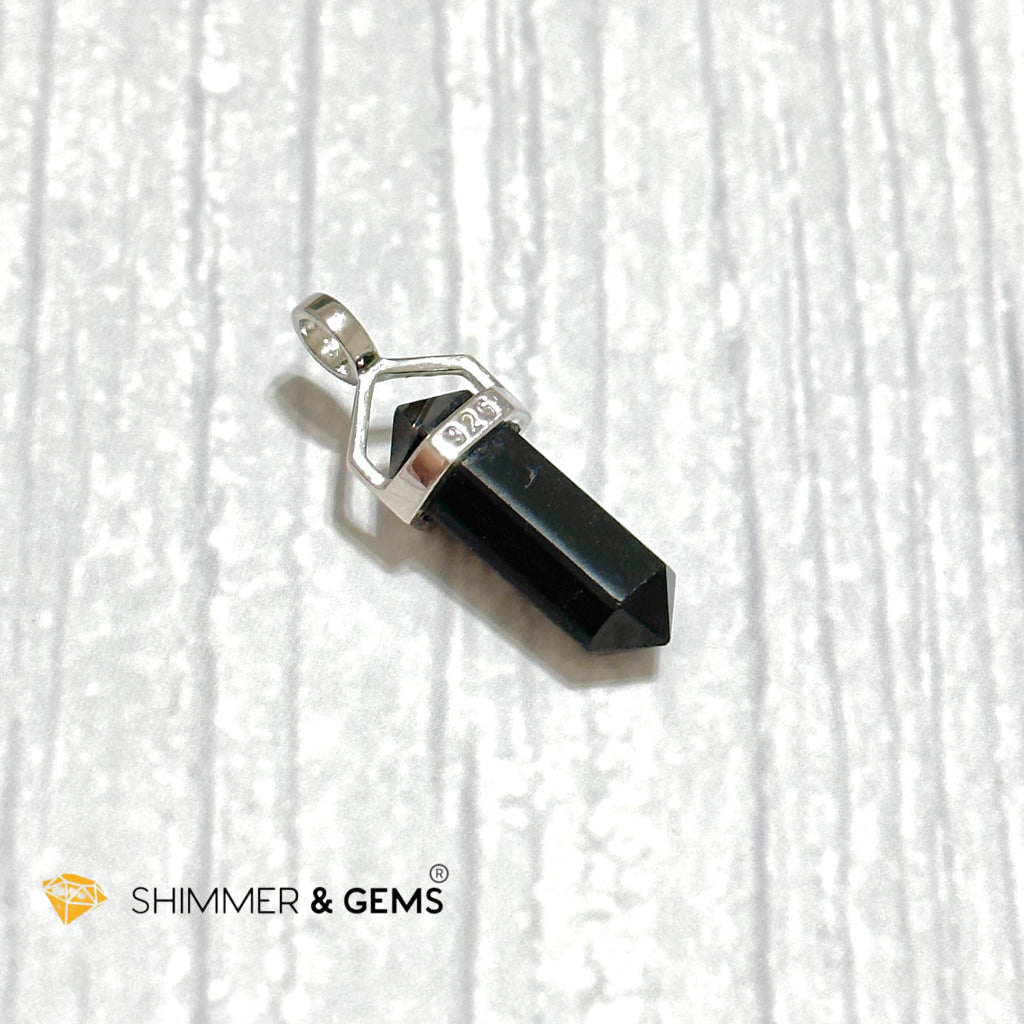 Black Tourmaline Double Pointer 925 Silver Pendant (Protection)