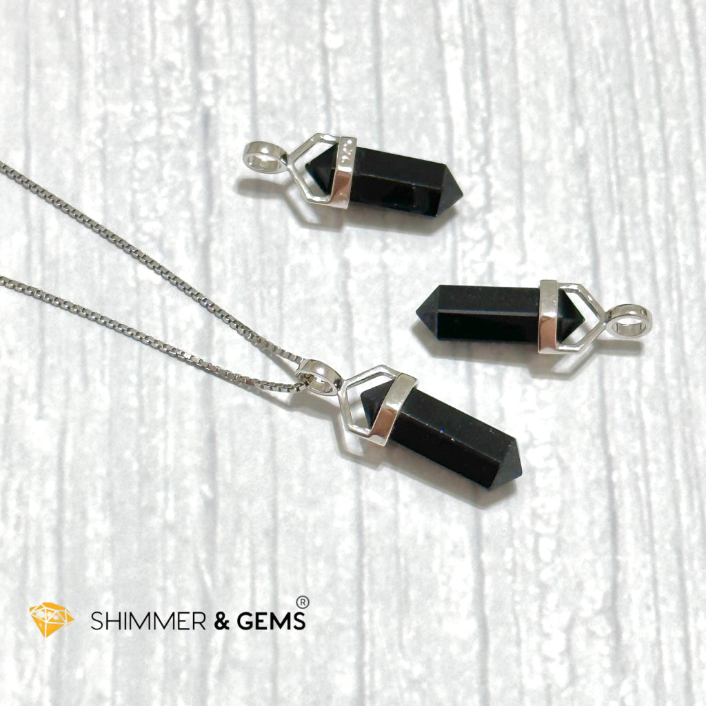 Black Tourmaline Double Pointer 925 Silver Pendant (Protection)